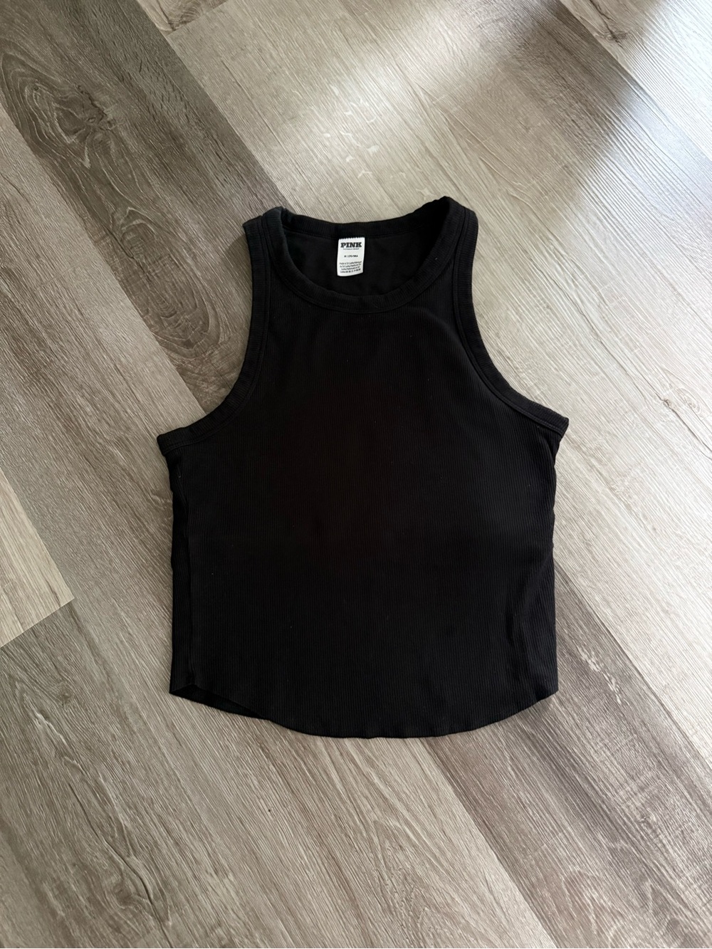 PINK Victoria's Secret Black Ribbed Tank Crop - Sleeveless Scoop Neck